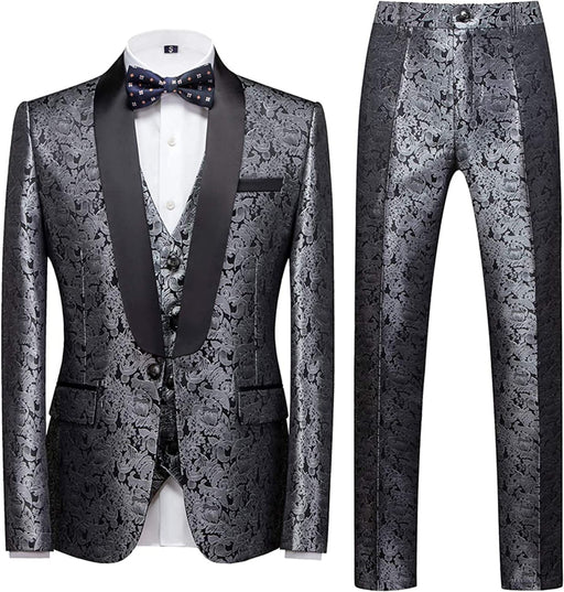 Stylish Silvery Jacquard Three Pieces Tuxedos One Button Wedding Suits