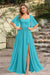 Stylish Sweetheart Half Sleeves Chiffon Ruched High Split A-Line Prom Dress - Prom Dress