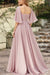 Stylish Sweetheart Half Sleeves Chiffon Ruched High Split A-Line Prom Dress - Prom Dress