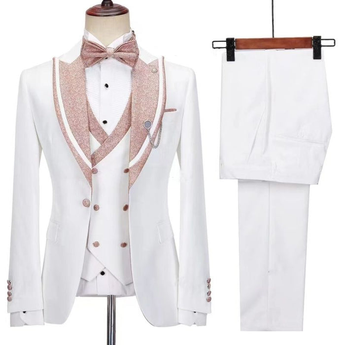 Stylish White Slim Fit Peaked Lapel Three Pieces Wedding Suits