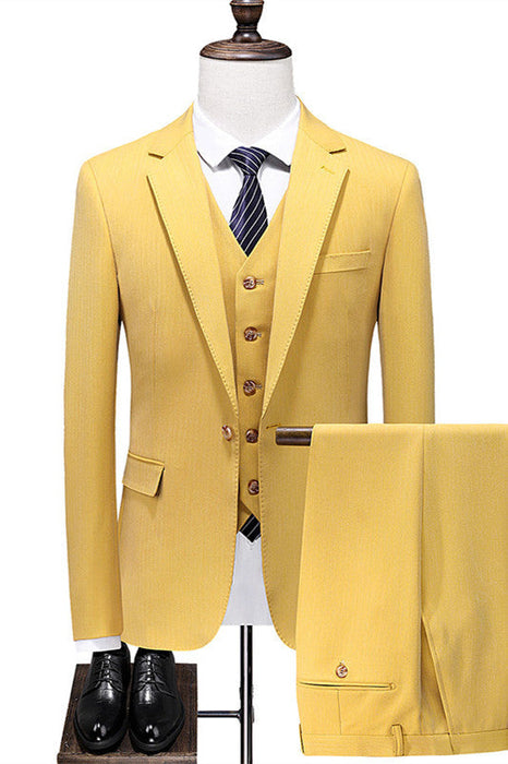 Jack Stylish Yellow Notched Lapel Slim Fit Men Suits for Prom