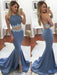 Sweep/Brush Train With Applique Elastic Woven Satin Two Piece Dresses - Prom Dresses