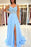 Sweetheart A-Line Lace Long Prom Dress with Slit in Baby Blue