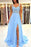 Sweetheart A-Line Lace Long Prom Dress with Slit in Baby Blue