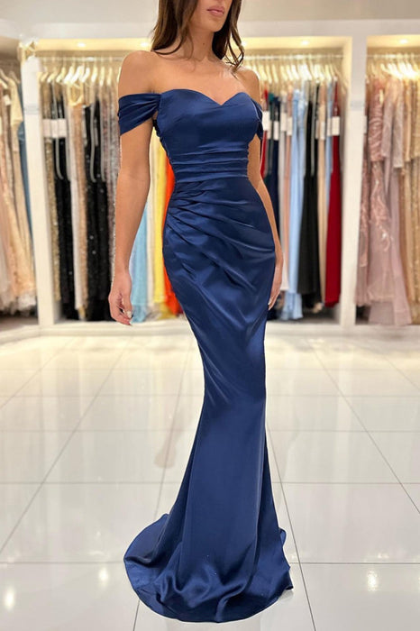 Sweetheart Off-the-Shoulder Pleated Long Prom Formal Dress in Royal Blue