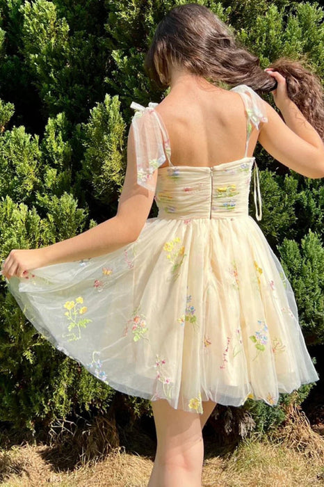 Sweetheart Short Floral Party Dress Backless Homecoming Dress - Prom Dresses