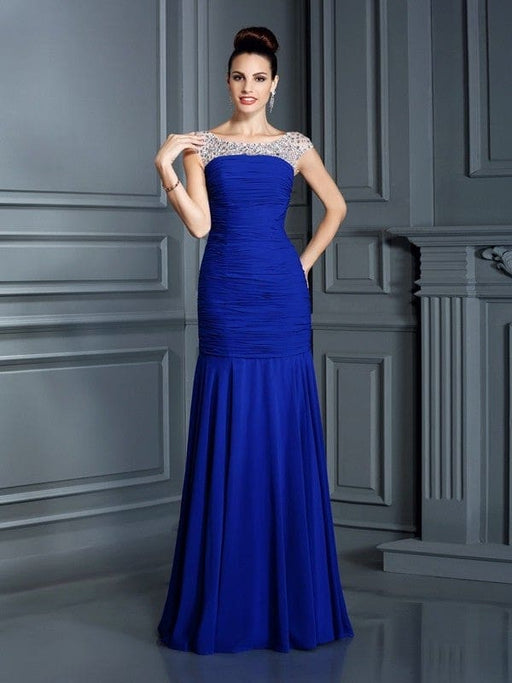 Trumpet/Mermaid Scoop Beading Sleeveless Long Chiffon Dresses - Prom Dresses