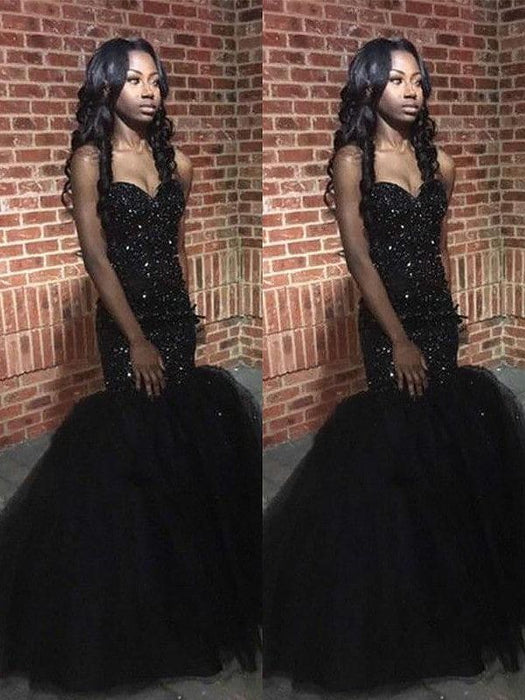 Trumpet/Mermaid Sleeveless Sweetheart Sequins Beading Floor-Length Dresses - Prom Dresses
