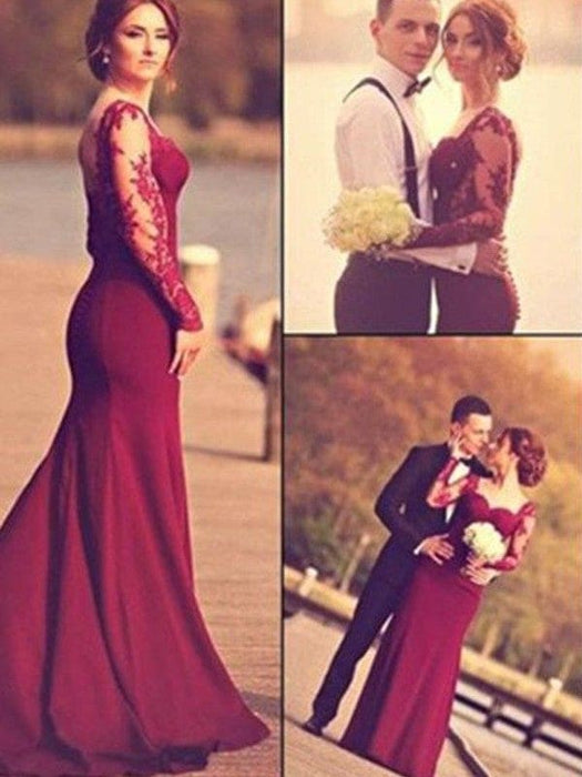 Trumpet/Mermaid Sweetheart Applique Satin Long Sleeves Sweep/Brush Train Dresses - Prom Dresses