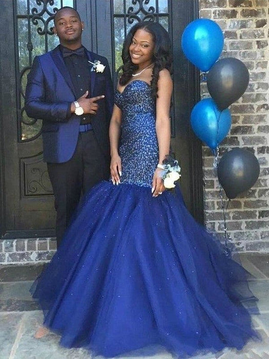 Trumpet/Mermaid Sweetheart Beading Sleeveless Tulle Floor-Length Dresses - Prom Dresses