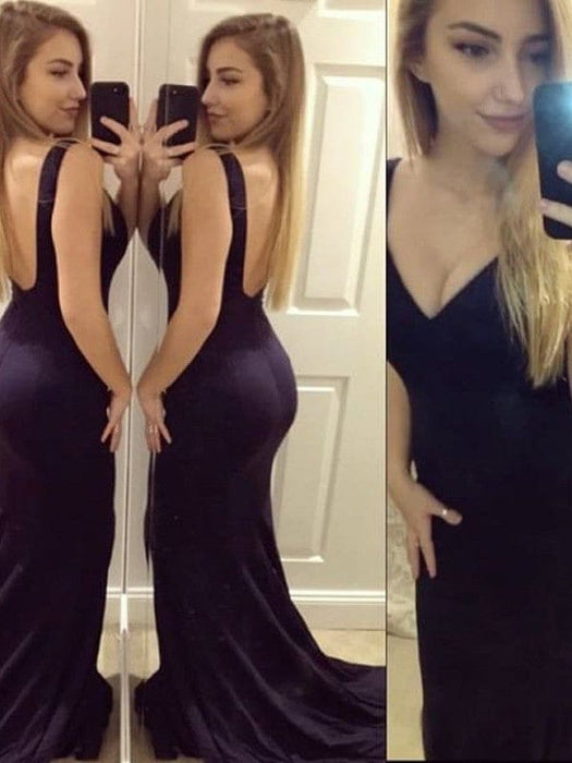Trumpet/Mermaid V-Neck Sleeveless Sweep/Brush Train Jersey Dresses - Prom Dresses