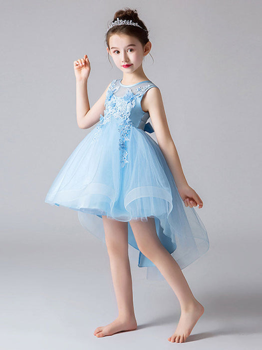 Flower Girl Dresses Jewel Neck Tulle Sleeveless Princess High Low Knee Length Embroidered Kids Social Party Dresses