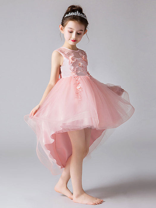 Flower Girl Dresses Jewel Neck Tulle Sleeveless Princess High Low Knee Length Embroidered Kids Social Party Dresses