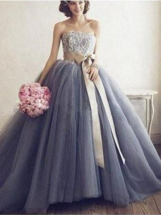 Tulle Sweetheart Sleeveless Sweep/Brush Train With Applique Dresses - Prom Dresses