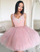 Tulle V-neck Sleeveless A-line Short/Mini With Lace Prom Dresses - Prom Dresses