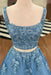 Two Piece Blue Lace Long Prom Dresses, 2 Piece Blue Formal Dresses, Blue Lace Evening Dresses