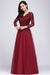 Bridelily Affordable Long Sleeves V-Neck Lace Burgundy Bridesmaid Dresses with Appliques