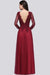 Bridelily Affordable Long Sleeves V-Neck Lace Burgundy Bridesmaid Dresses with Appliques