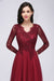 Bridelily Affordable Long Sleeves V-Neck Lace Burgundy Bridesmaid Dresses with Appliques