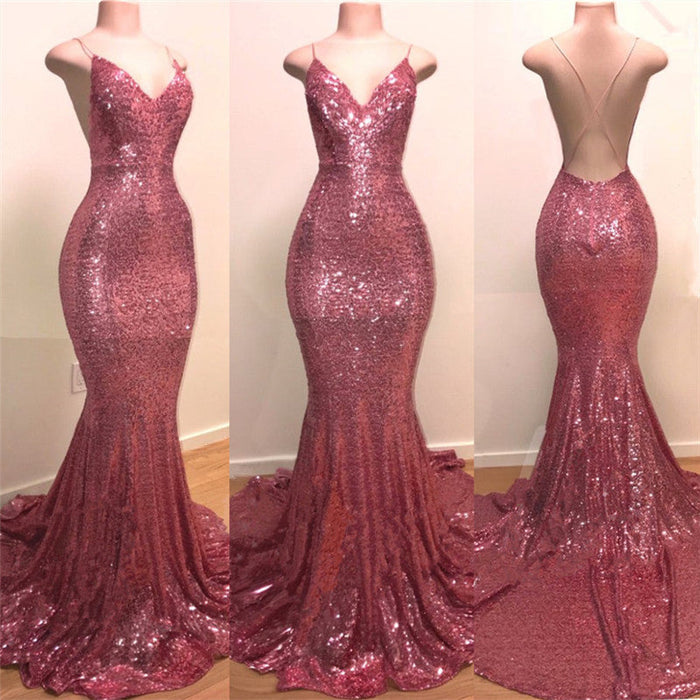 V-Neck Evening Dress Mermaid Sequins: