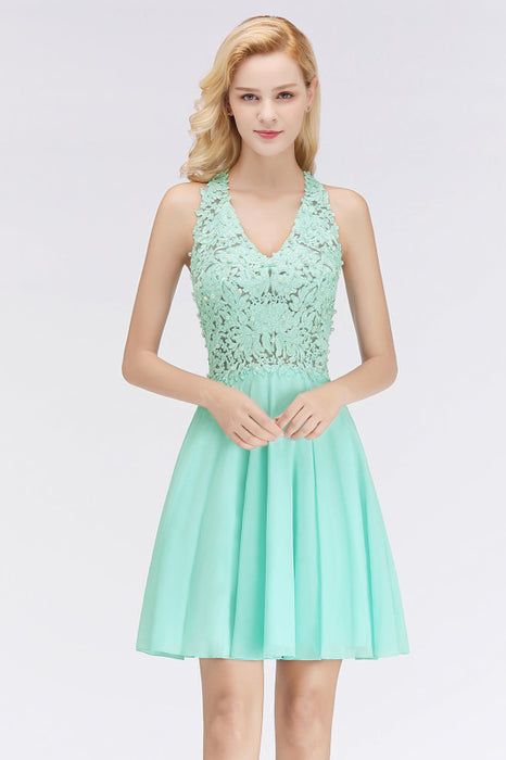 Bridelily Affordable V-Neck Short Lace Birdesmaid Dresses Online