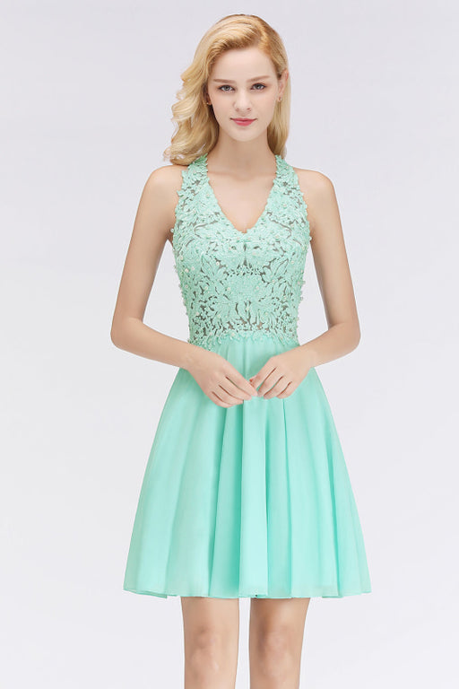 Bridelily Affordable V-Neck Short Lace Birdesmaid Dresses Online