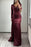 V-Neck Long Sleeves Ruffle Mermaid Prom Dress with Lace Appliques