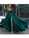 V-Neck Long Sleeves Sweep/Brush Train With Ruffles Satin Dresses - Prom Dresses