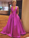 V-Neck Sleeveless Sweep/Brush A-line Train With Ruffles Satin Dresses - Prom Dresses