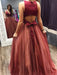 V-Neck Sweep/Brush Train With Ruffles Tulle Two Piece Dresses - Prom Dresses
