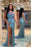 Vintage Blue Beadings Strapless Mermaid Prom Dress with Split