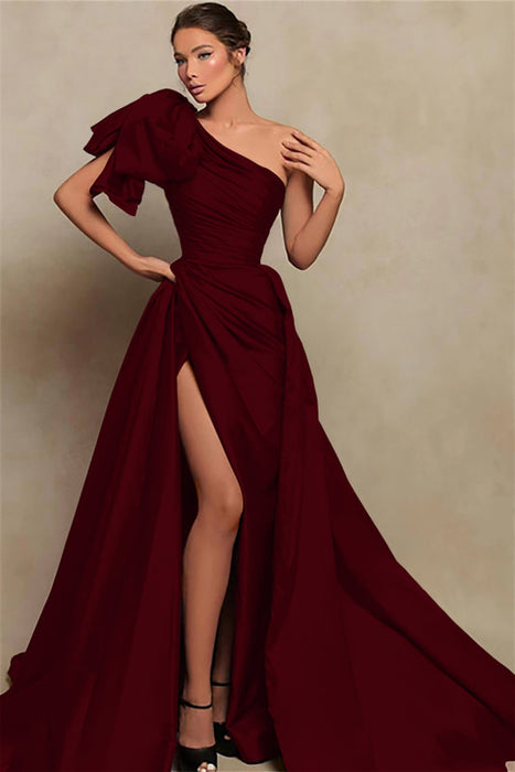 Vintage Burgundy One-Shoulder Mermaid Prom Dress with Slit