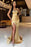 Vintage Champagne Strapless Mermaid Long Prom Dress with Pleated Ruffles, Beadings, and Split