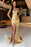 Vintage Champagne Strapless Mermaid Long Prom Dress with Pleats Ruffles Beadings and Split