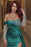 Vintage Emerald Long Sleeve Off-the-Shoulder Beaded Mermaid Prom Dress with Split