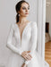 White A-line Wedding Dresses Floor-Length Long Sleeves Tiered V-Neck Natural Waist Floor Length Bridal Gowns
