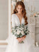 White A-line Wedding Dresses Floor-Length Long Sleeves Tiered V-Neck Natural Waist Floor Length Bridal Gowns