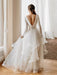 White A-line Wedding Dresses Floor-Length Long Sleeves Tiered V-Neck Natural Waist Floor Length Bridal Gowns