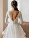 White A-line Wedding Dresses Floor-Length Long Sleeves Tiered V-Neck Natural Waist Floor Length Bridal Gowns