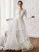 White A-line Wedding Dresses Floor-Length Long Sleeves Tiered V-Neck Natural Waist Floor Length Bridal Gowns