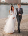 White A-line Wedding Dresses Floor-Length Long Sleeves Tiered V-Neck Natural Waist Floor Length Bridal Gowns