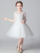 White Flower Girl Dresses Jewel Neck 3/4 Length Sleeves Cut Out Formal Kids Pageant Dresses