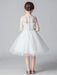 White Flower Girl Dresses Jewel Neck 3/4 Length Sleeves Cut Out Formal Kids Pageant Dresses