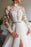 White High Collar Mermaid Evening Dress with Long Sleeves, Flowers, and Split