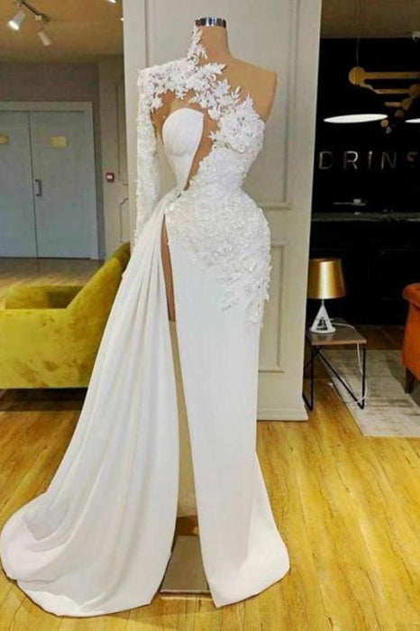 White Long Sleeves Mermaid Evening Dress