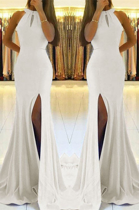 White Mermaid Prom Dress With Split