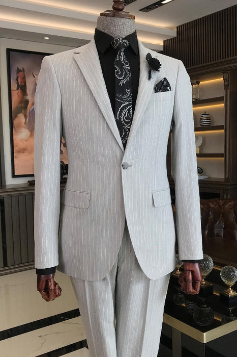 Bing New Arrival White Notched Lapel Striped Prom Suits For Men