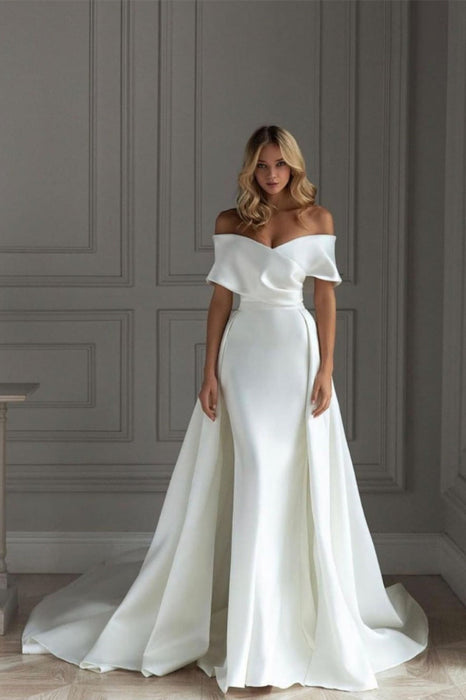 White Off-The-Shoulder Mermaid Prom Dress with Ruffles