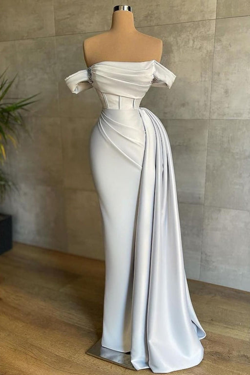 White Prom Dress: Elegant Pleated Bateau Neckline Sleeveless