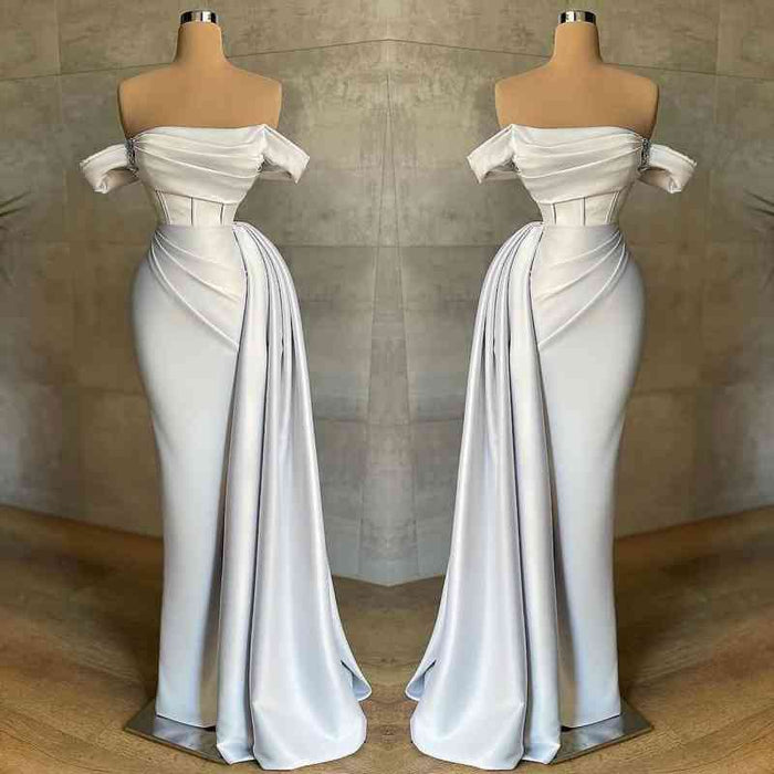 White Prom Dress: Elegant Pleated Bateau Neckline Sleeveless